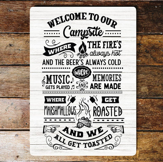 Welcome To Our Campsite Music Beer | Metal Wall Sign