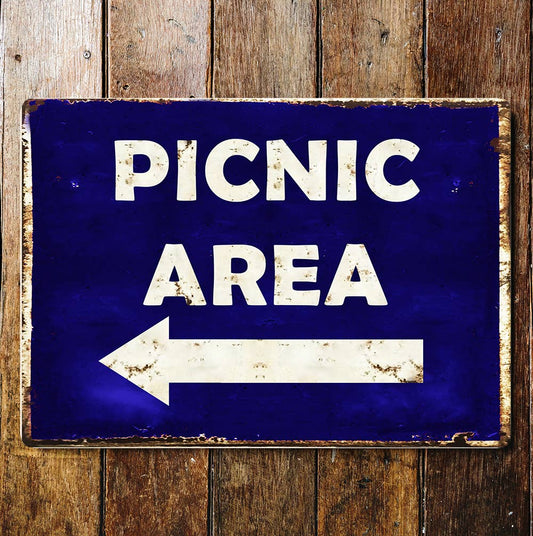 Picnic Area Blue And White Metal Wall Sign Plaque