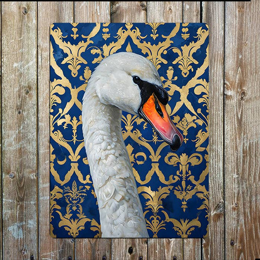 Swan's Head Vintage Background Painting Metal Sign Plaque