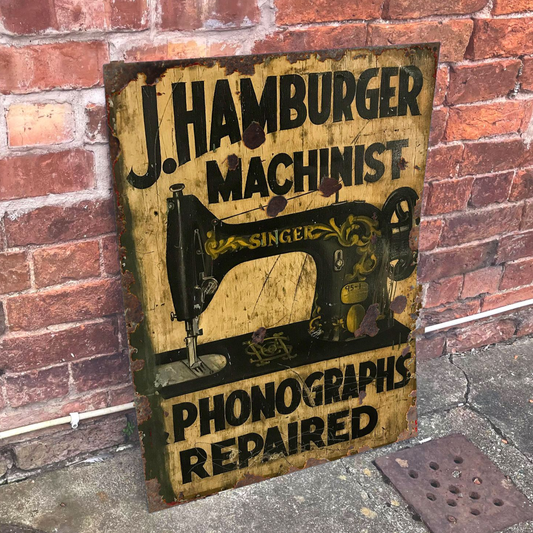 Hamburger Sewing Machine | Metal Advertising Wall Sign