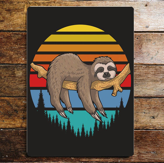 Sloth sleeping on a branch forest Metal Sign plaque