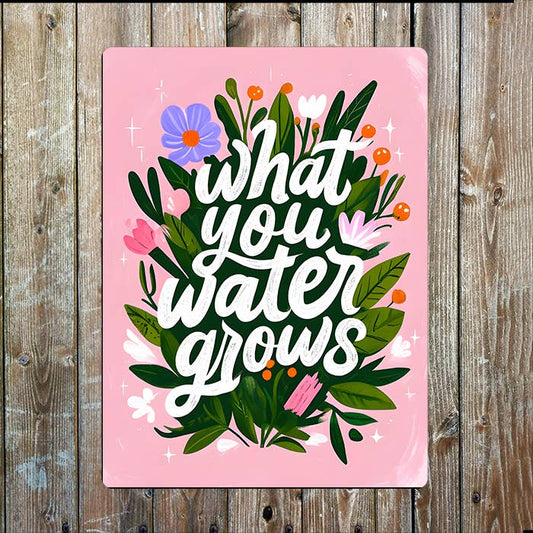 What You Water Grows Flowers | Metal Sign Plaque