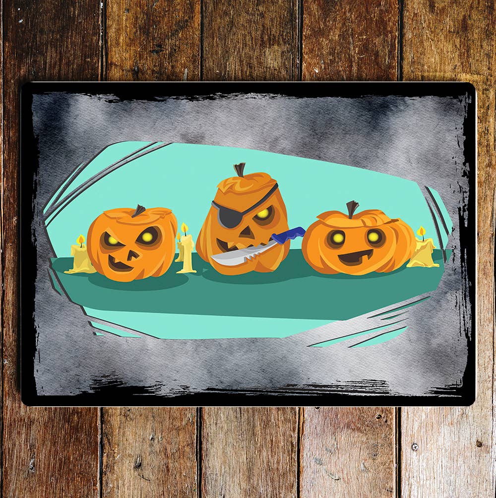 Halloween Three Pumpkins Art | Metal Sign Plaque