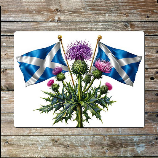 Flags With Thistle | Scottish Scotland | Metal Sign Plaque