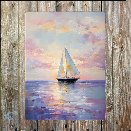 Pastel Sailboats Ocean Calm Sea Nautical Metal Sign Plaque