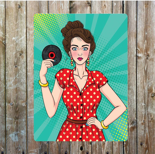 Pin Up Girl Records Polka Dot Dress Metal Sign Plaque
