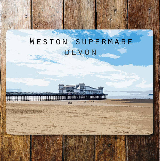 Beach Weston supermare Devon Travel | Metal Wall Sign Plaque