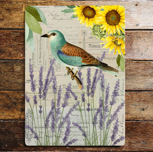 Roller Bird Sunflowers Metal Wall Sign Plaque