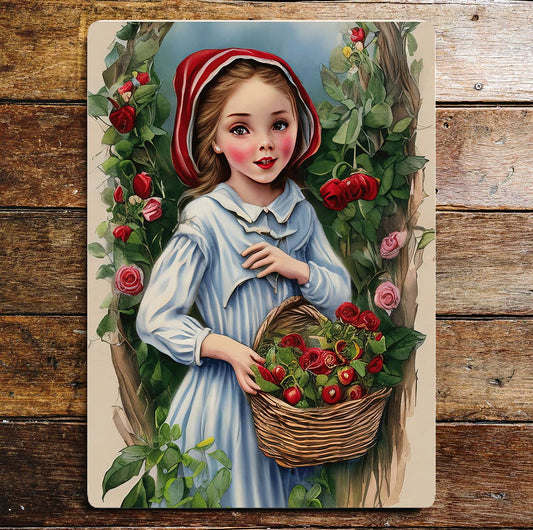 Red riding hood roses red pink Metal Sign Plaque
