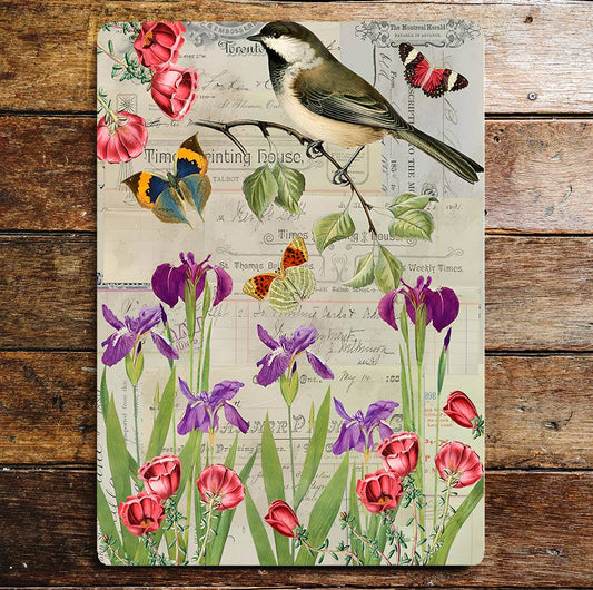 Chickadee Tulip Ephemera | Metal Wall Sign Plaque