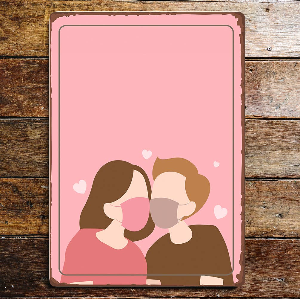 Couple Love Hearts Face Masks | Metal Wall Sign Plaque