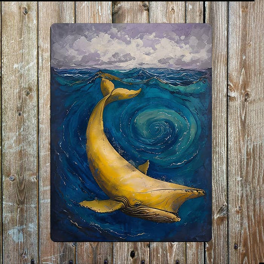 Surrealistic Yellow Whale Sea Nautical Metal Sign Plaque