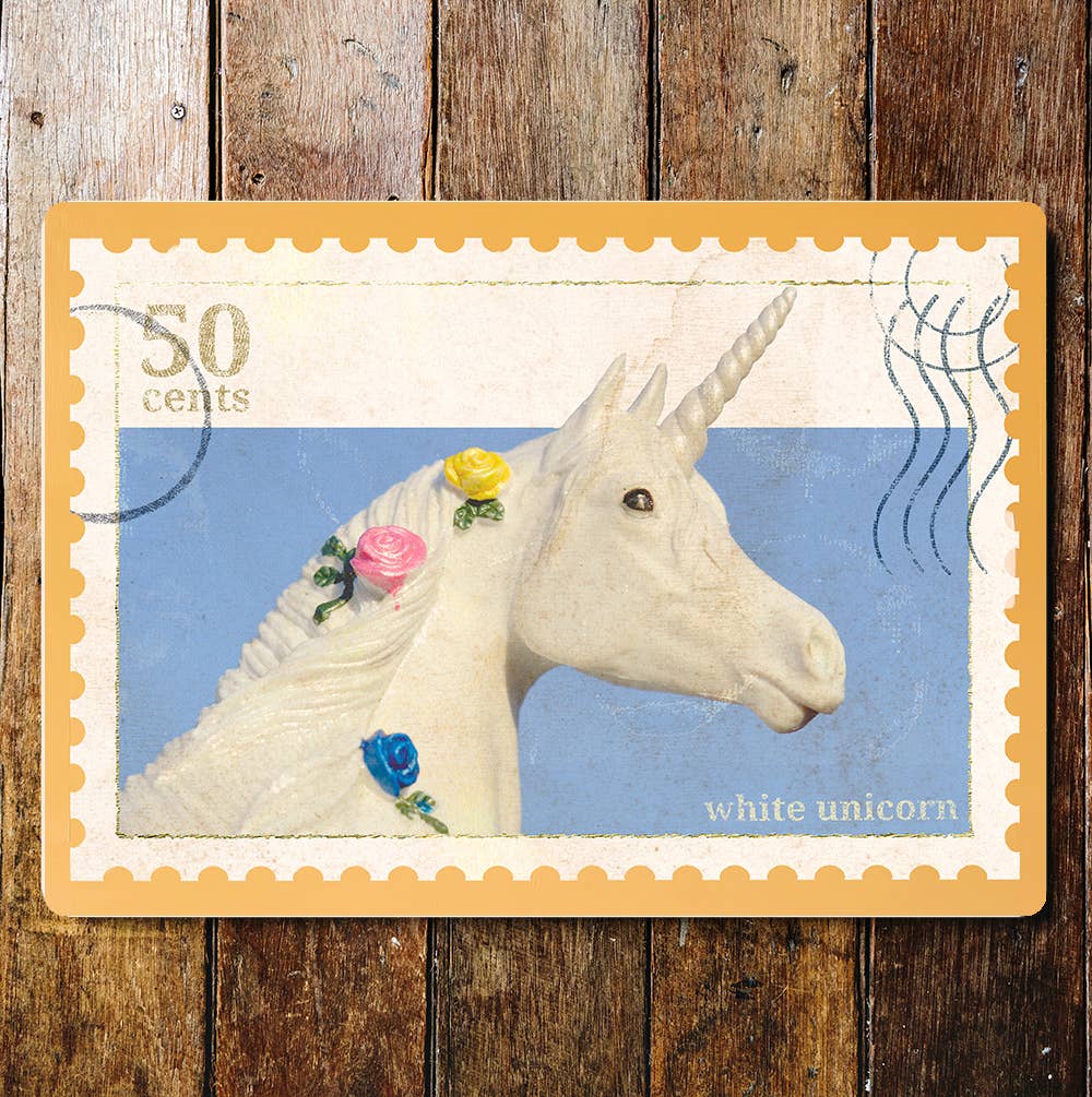 White Unicorn Stamp Magic | Metal Sign Plaque