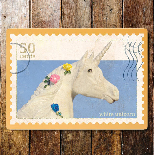 White Unicorn Stamp Magic | Metal Sign Plaque