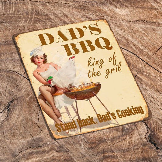 Pin up Dads BBQ , King of The Grill Metal Sign