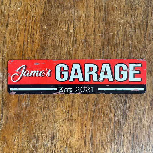 Name Garage Custom Metal Long Sign Plaque