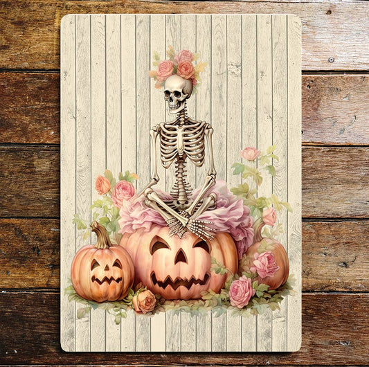 Halloween Skeleton Pumpkins | Metal Sign Plaque