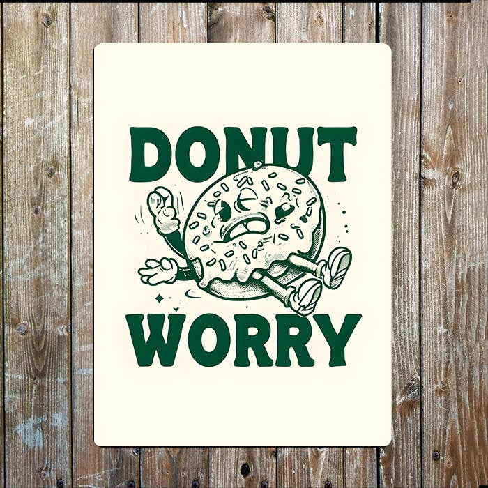 Retro Donut Don't Worry Kitchen Metal Sign Plaque
