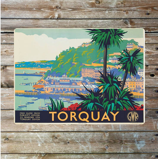 Torquay, Devon, England Vintage Metal Sign Plaque