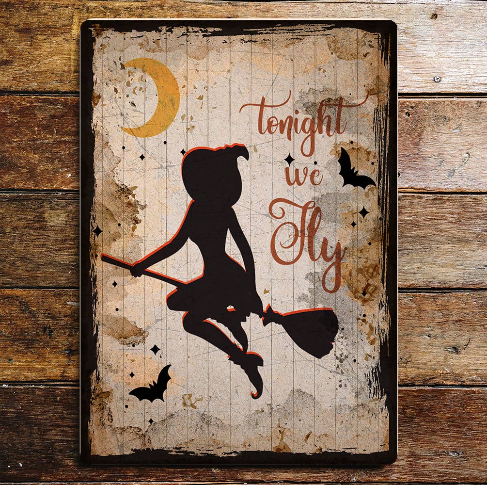 Halloween Witch on Broomstick Art | Metal Sign Plaque