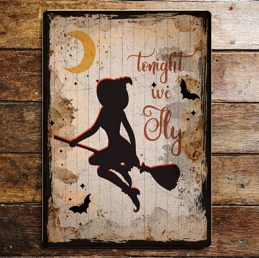 Halloween Witch on Broomstick Art | Metal Sign Plaque
