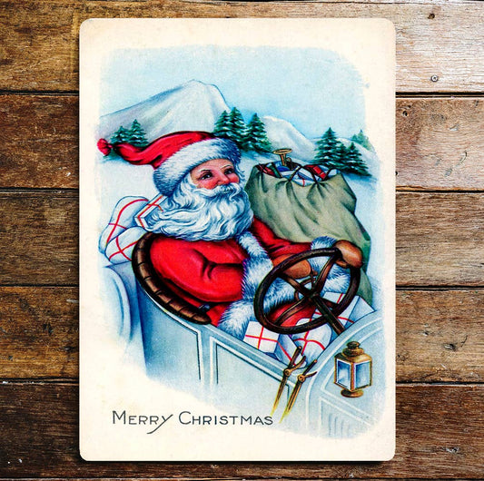 Santa Car Presents Snow Christmas Metal Wall Sign