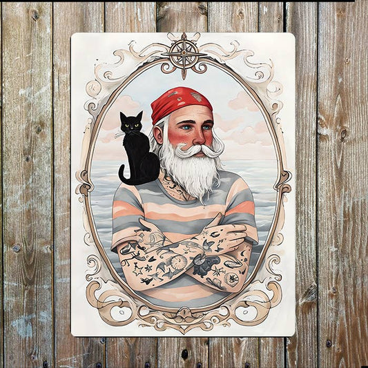 Black Cat Tattoo Sailor sea Nautical | Metal Sign Plaque