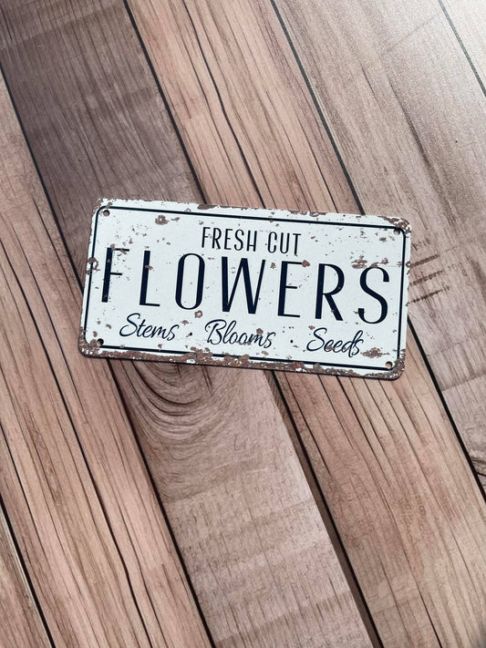 fresh cut flowers | Metal Vintage Sign Kitchen
