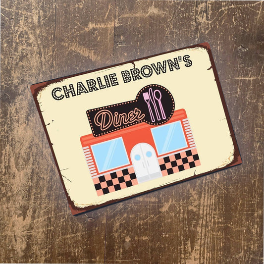 Personalised Name Diner Kitchen Metal Vintage Wall Sign