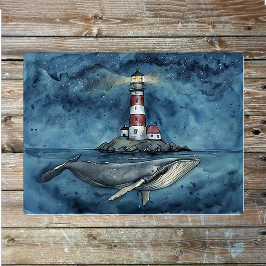 Watercolor Whale Lighthouse Sea Nautical | Metal Sign Plaque