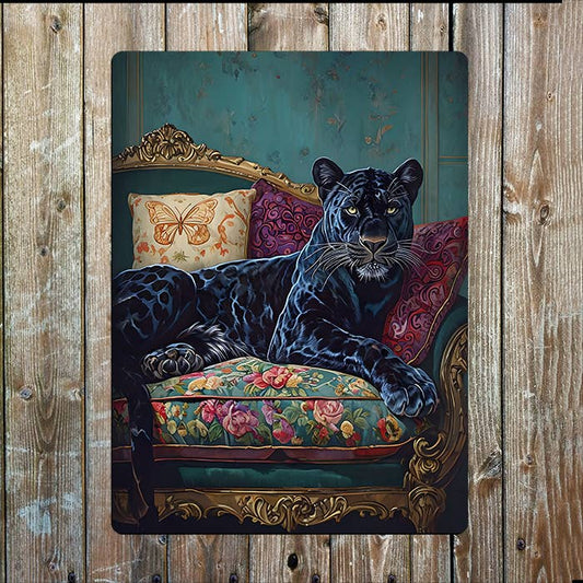 Black Panther Reclining On Sofa | Metal Sign Plaque