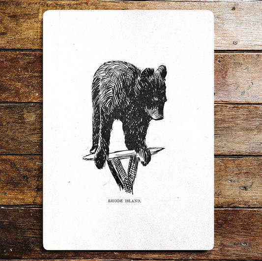 Cute Bear Cub Playing Table Climbing | Metal Sign Plaque