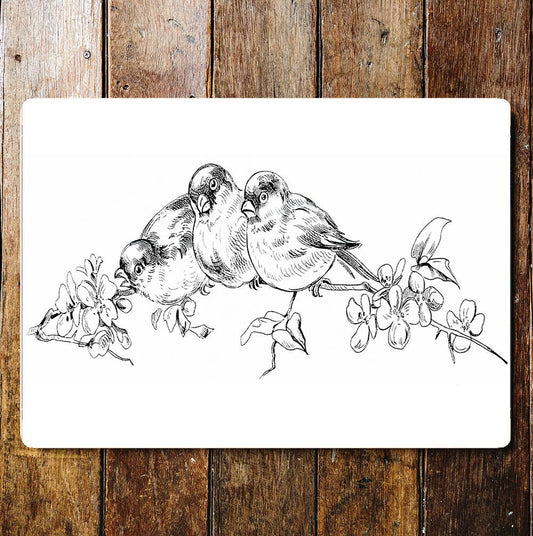 Birds Branch Flowers Pencil | Metal Wall Sign Plaque