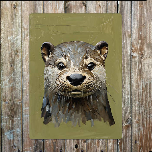 Painting Style of Otter Head Metal Sign Plaque