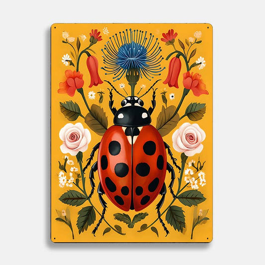 Ladybird Flowers scandinavian folk | Metal Sign Plaque
