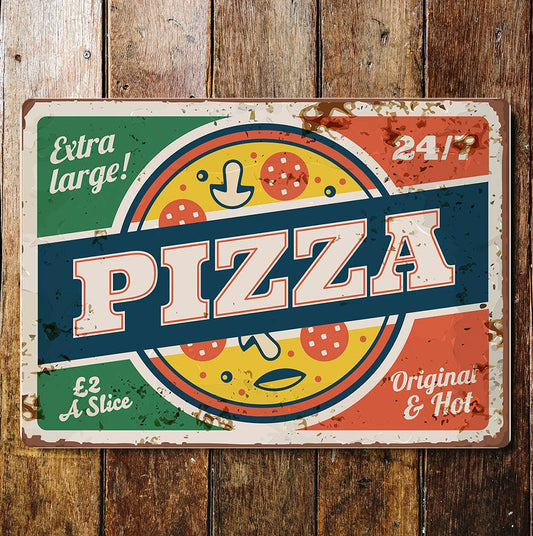 Extra Large Pizza Slice Original and Hot | Metal Sign Plaque