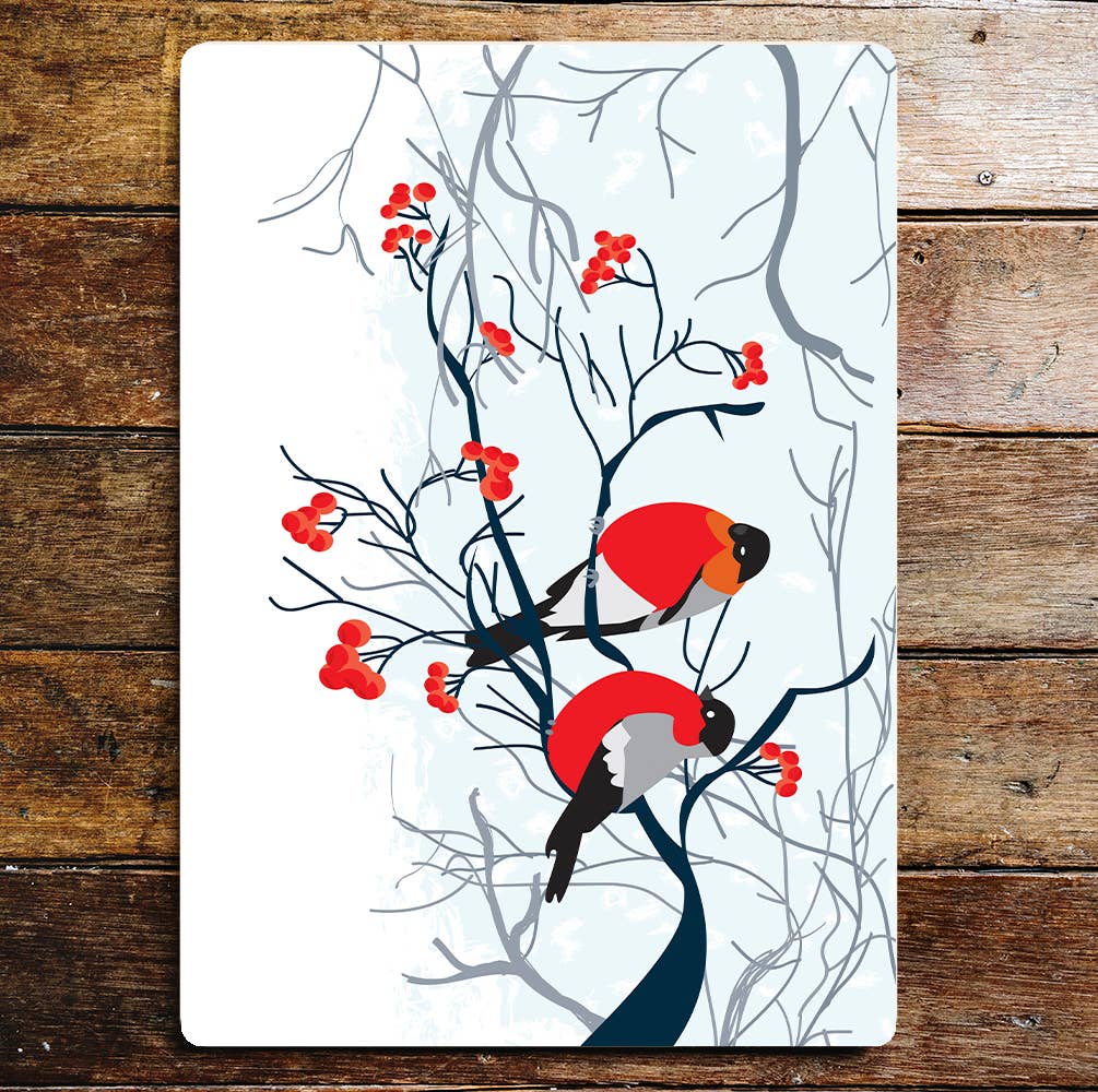 Robins Winter Berries Tree Branch Metal Wall Sign
