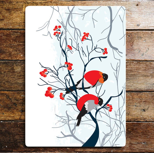 Robins Winter Berries Tree Branch Metal Wall Sign