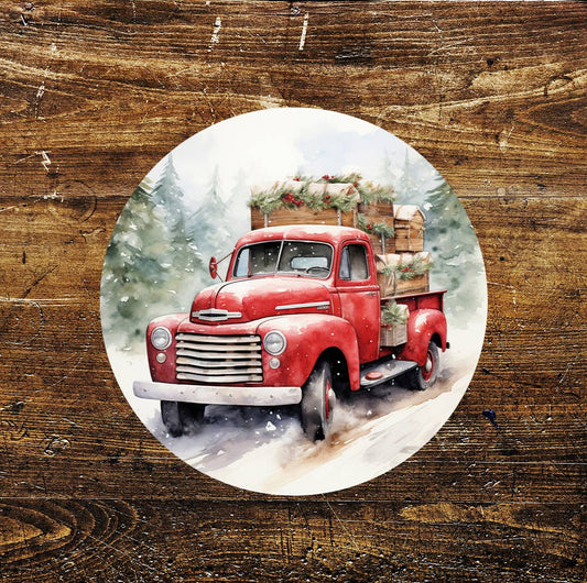 Vintage Style Christmas Art Circle Metal Sign
