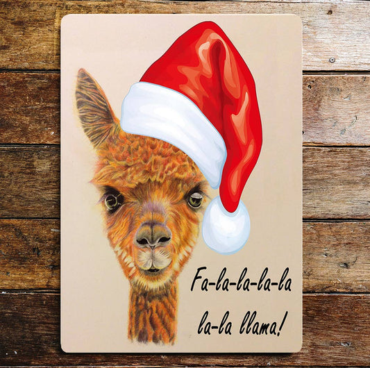 Fa La La Llama Funny Face Christmas Hat | Metal Sign Plaque