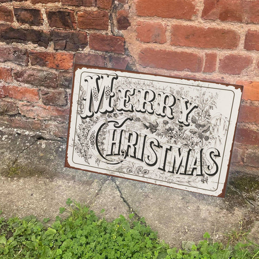 Vintage Merry Christmas Typography | Metal Sign