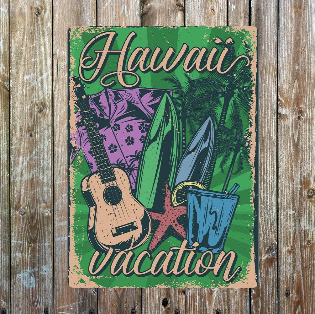 Hawaii Vacation Beach Surf Guitar Holiday | Metal Sign Plaque