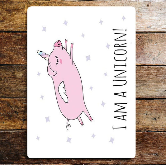 Flying Pig I Am a Unicorn | Metal Sign Plaque