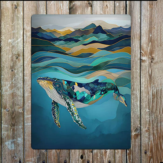 Whale Mosaic Pattern Sea Ocean Nautical | Metal Sign Plaque