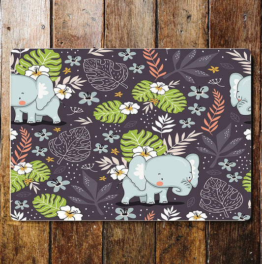 Cute baby elephant leaves wall art | Metal Sign Plaque