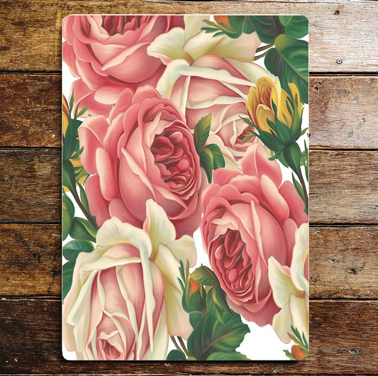 Selection Of Roses Stems Pink Cream Metal Sign Plaque