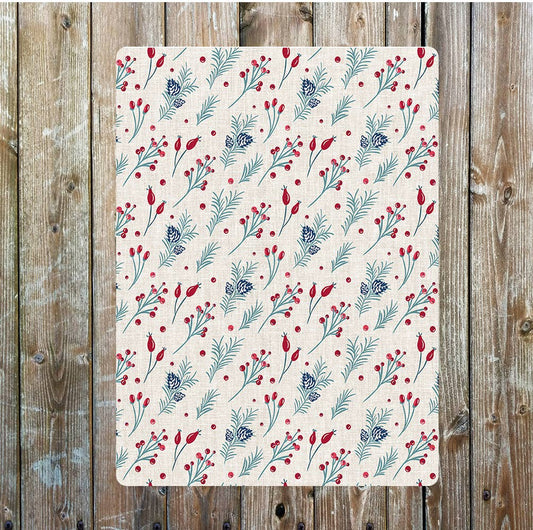 Red Berries And Fern Pattern Metal Sign Plaque