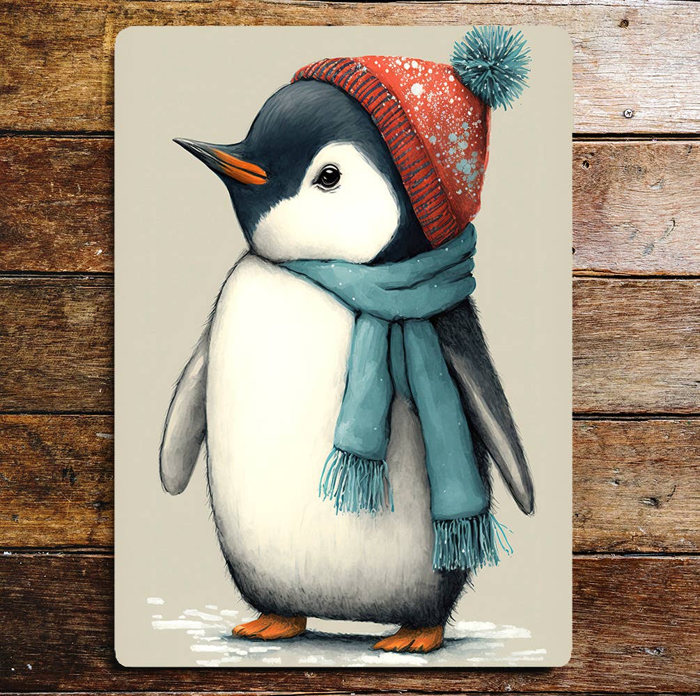 Penguin blue Scarf Metal Sign Plaque