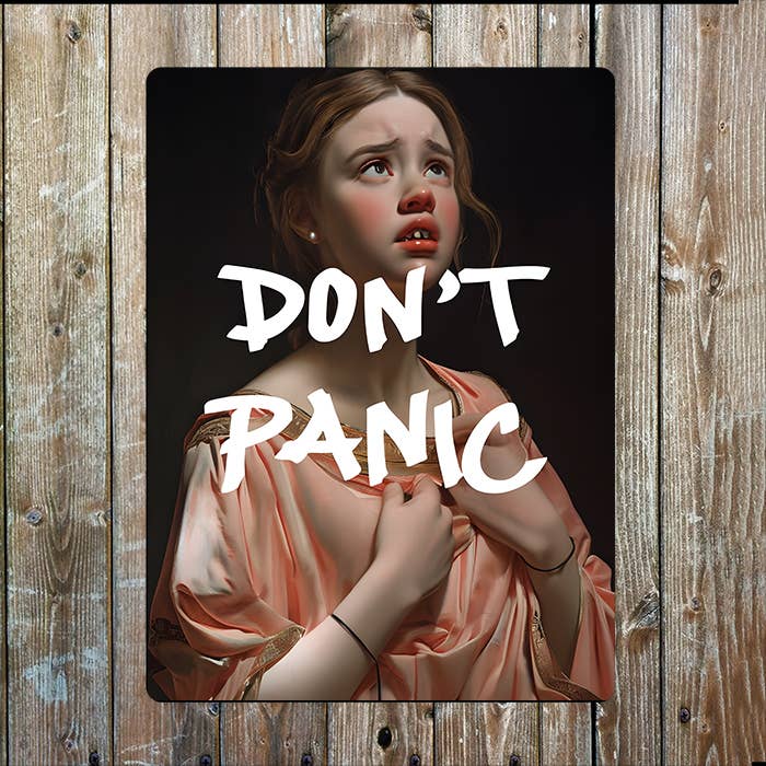 Don't Panic White Graffiti Painting | Metal Sign Plaque