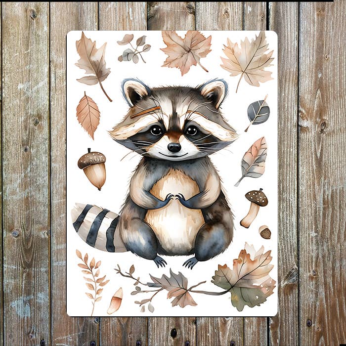 Raccoon Nature Watercolour Spring Metal Sign Plaque